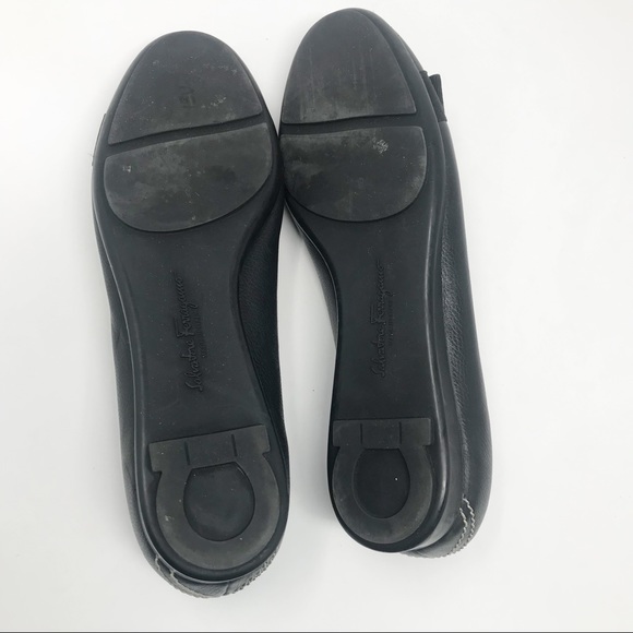 Ferragamo Black Ballet Flats Bow Stitching 6 B 6B - Picture 11 of 13
